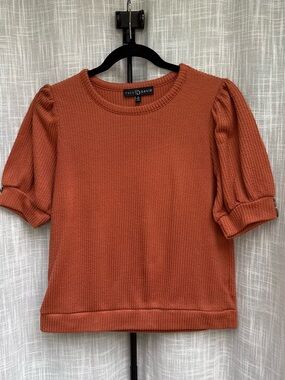 Fred David Burnt Orange Puff Sleeve Knit Top
